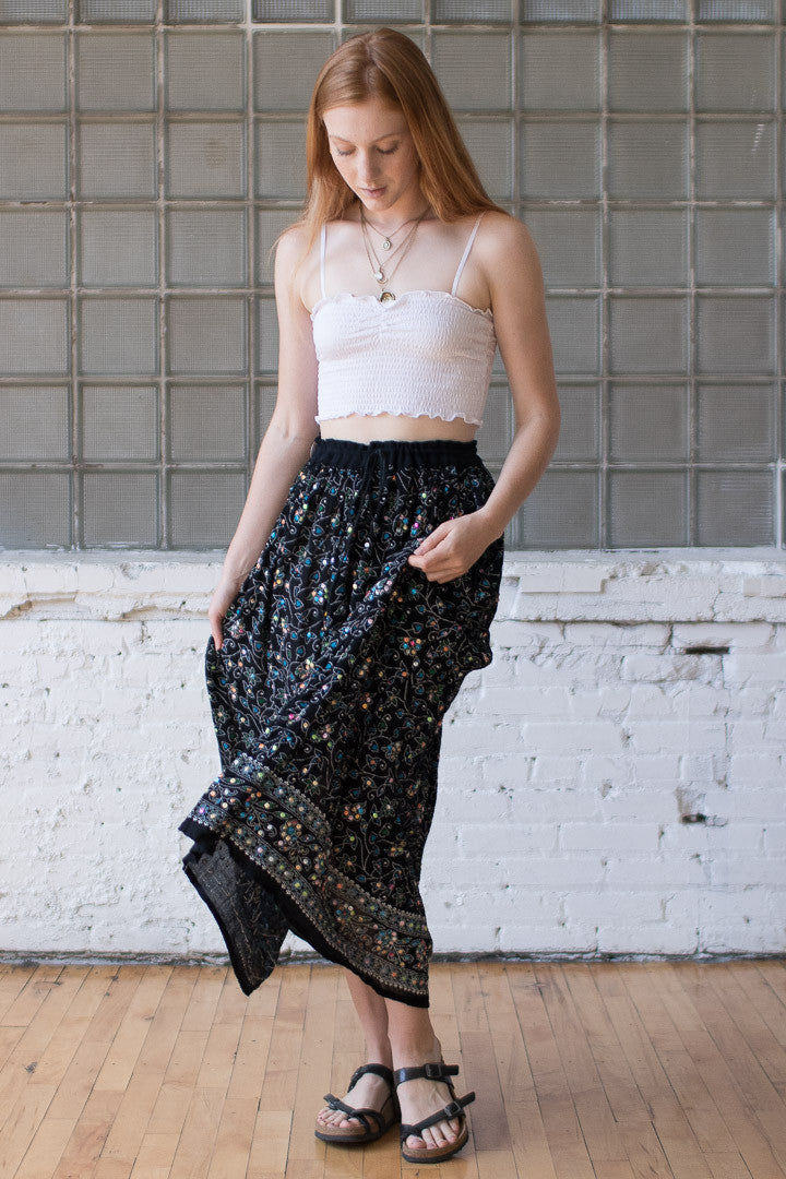 Floral Sequin Hippie Skirt