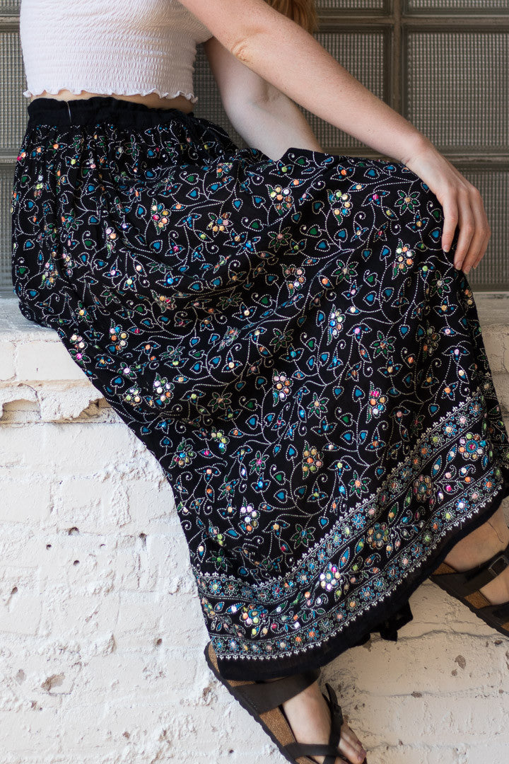 Floral Sequin Hippie Skirt