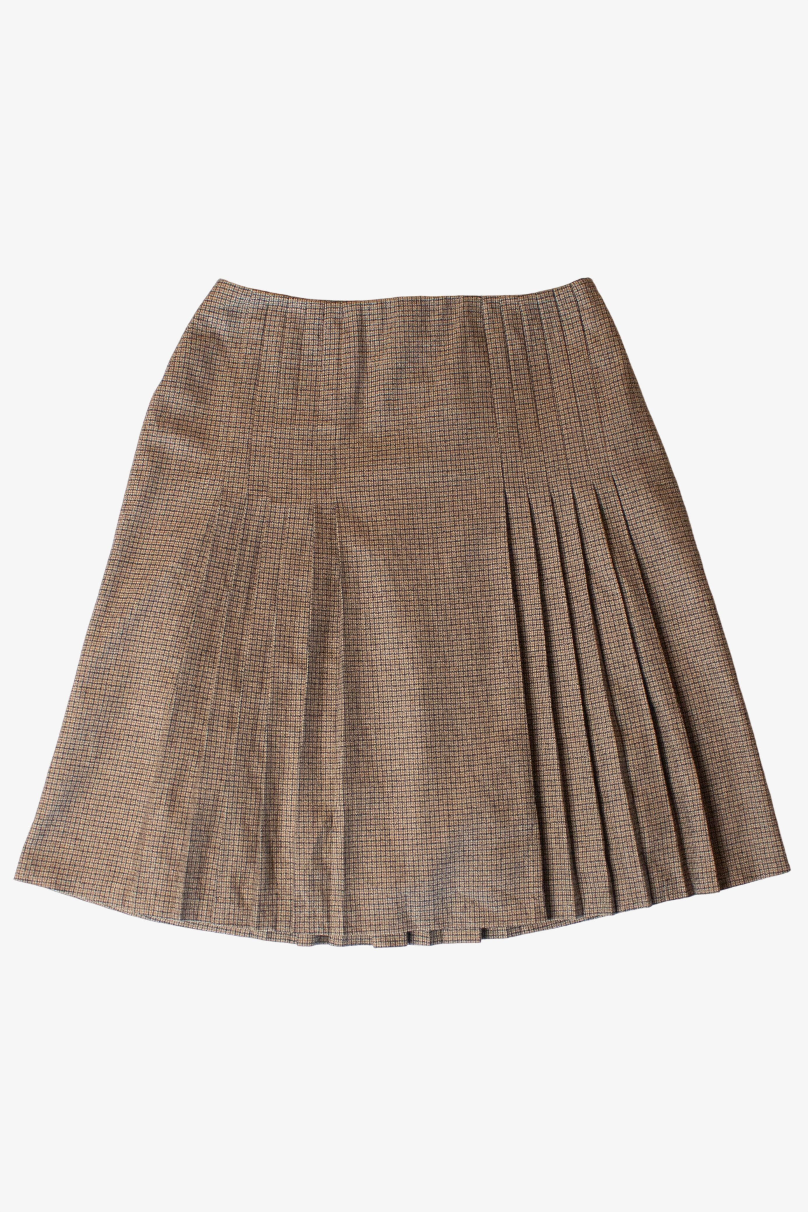 Brown Plaid Pleated Midi Skirt (2000s)