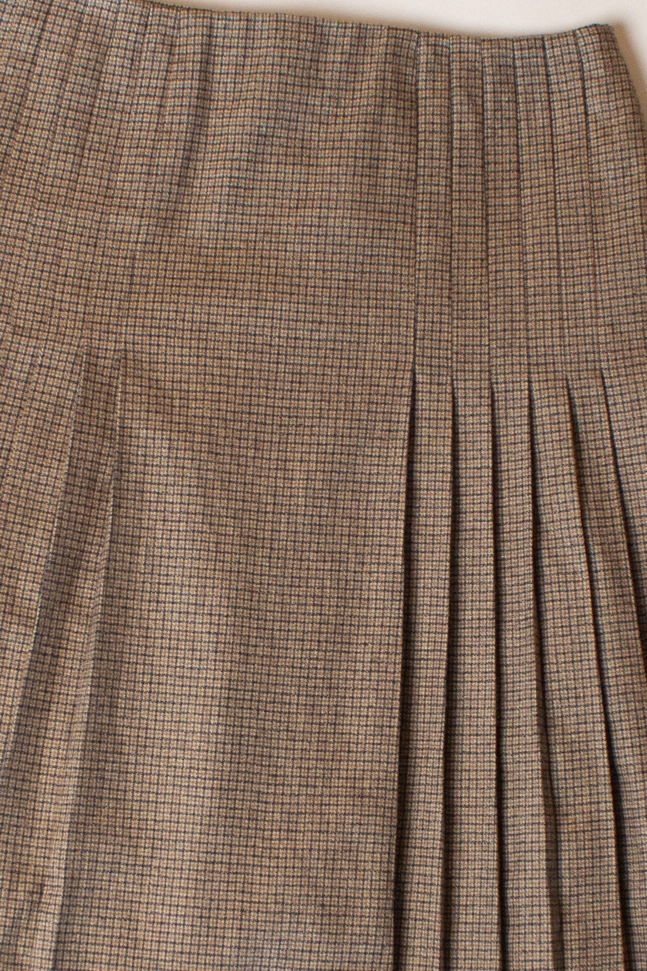 Brown Plaid Pleated Midi Skirt (2000s)