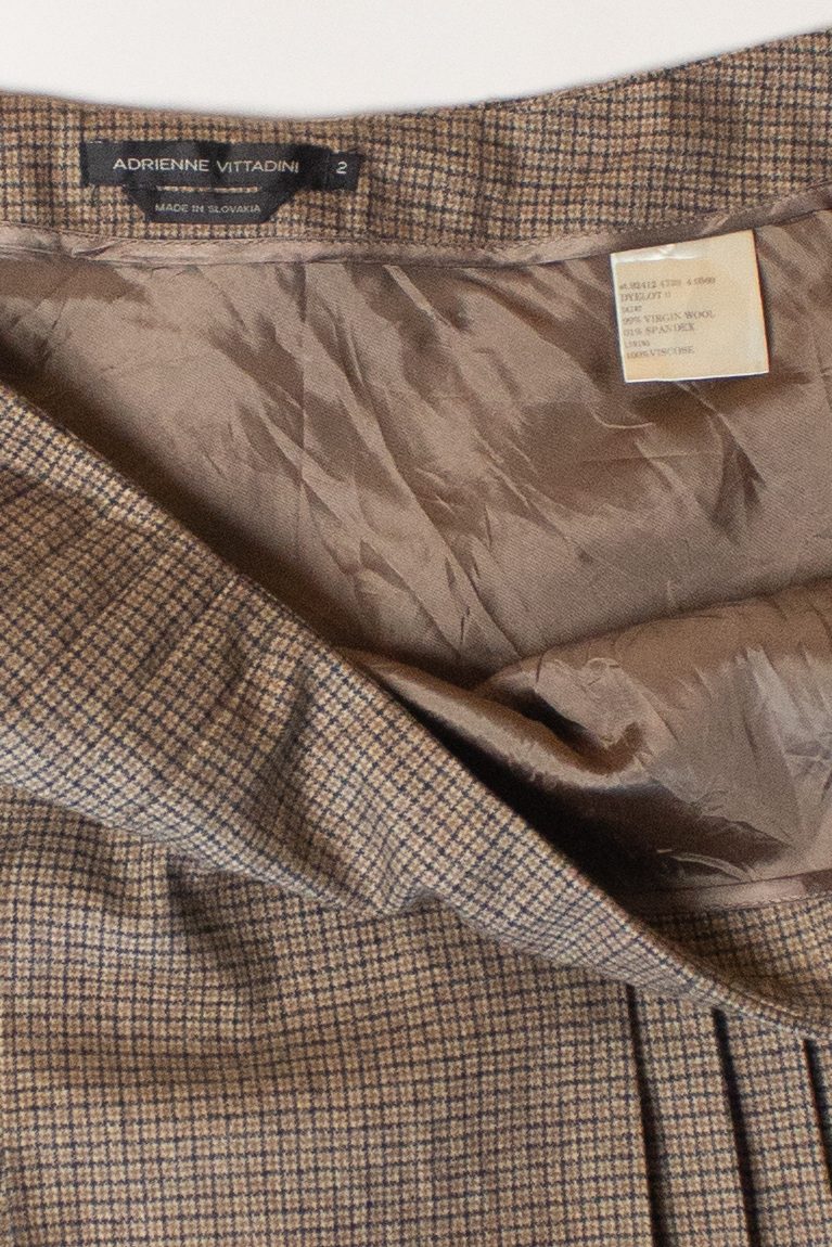 Brown Plaid Pleated Midi Skirt (2000s)