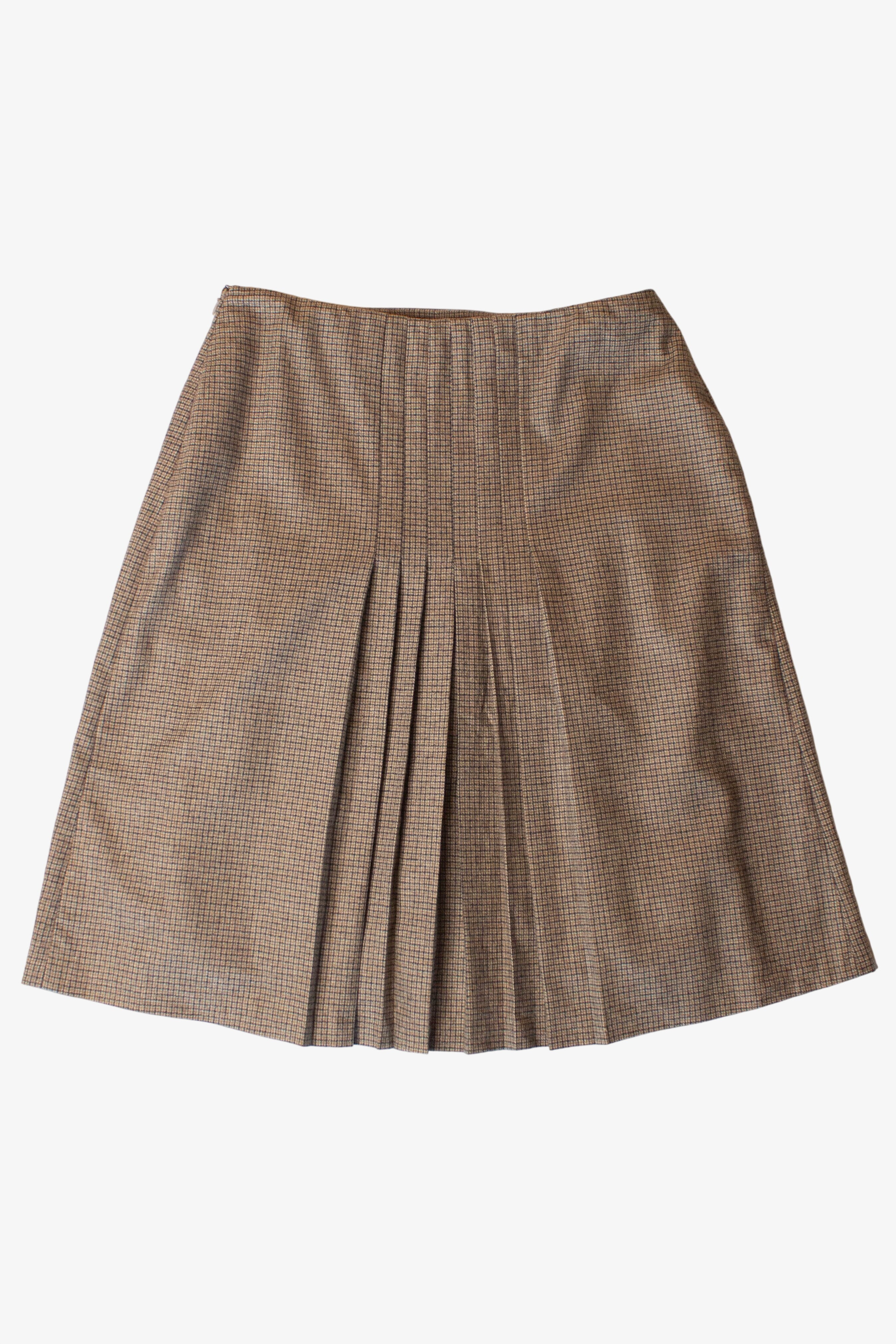 Brown Plaid Pleated Midi Skirt (2000s)