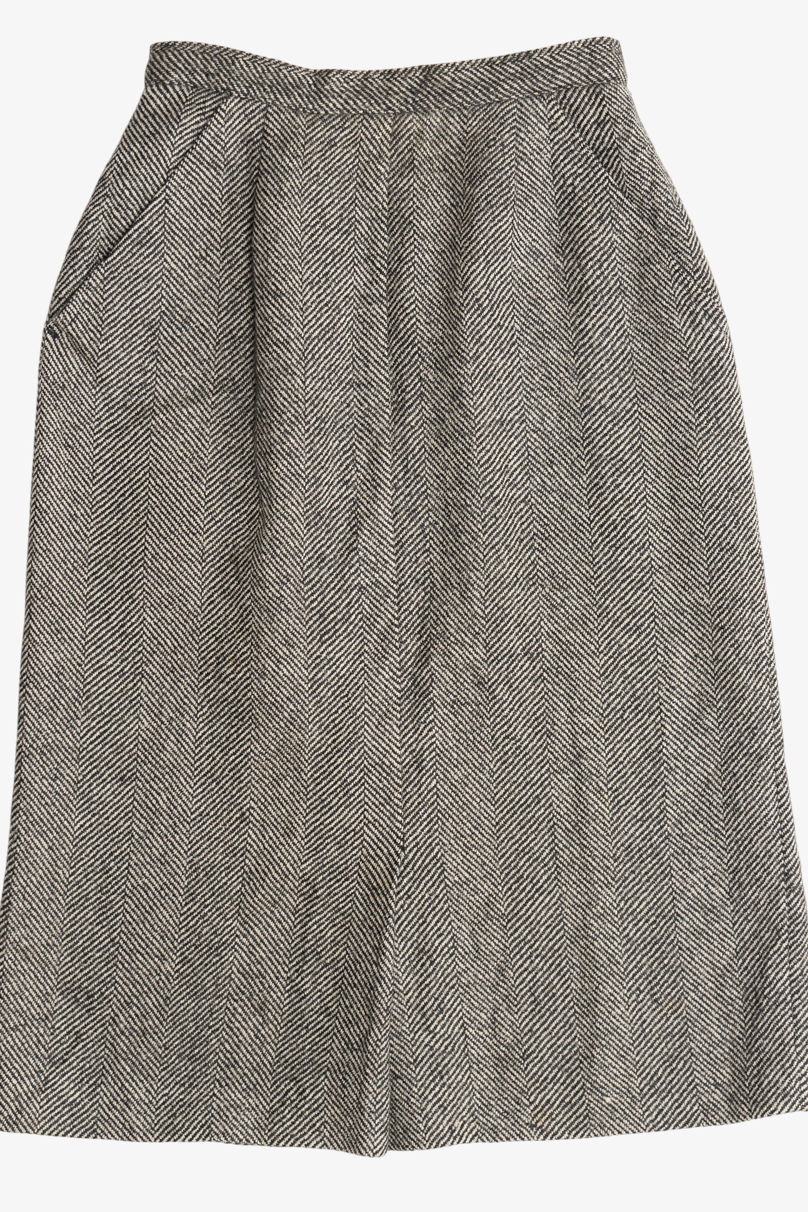 Vintage Herringbone Wool Lined Skirt (1980s)