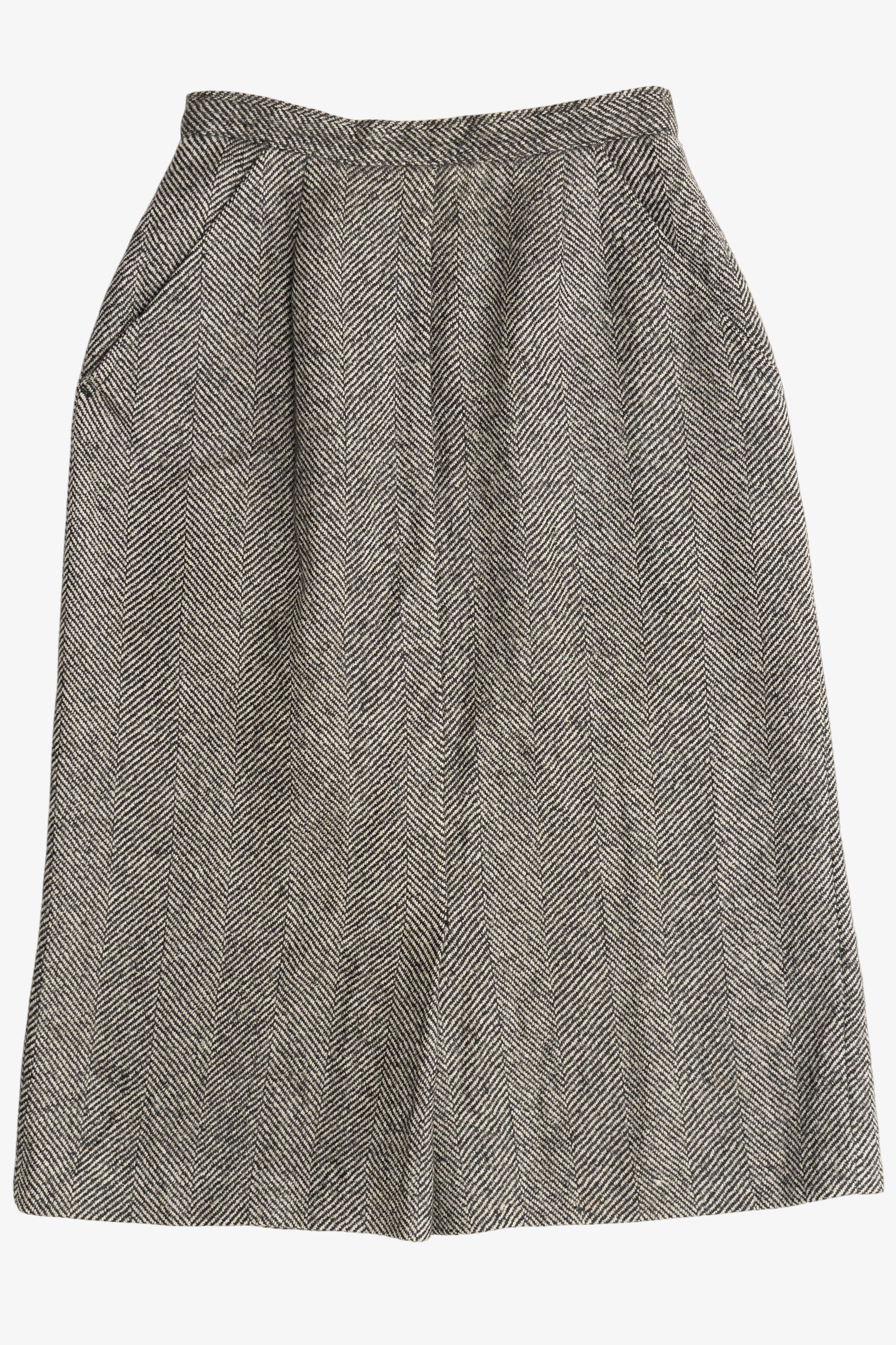 Vintage Herringbone Wool Lined Skirt (1980s)