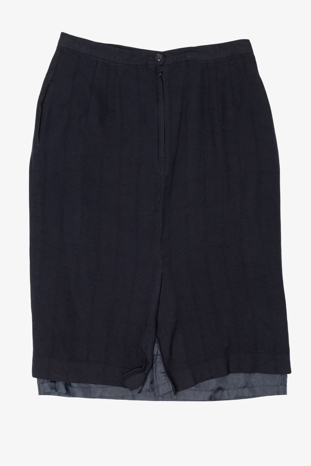Vintage Navy Blue Midi Pencil Skirt (1990s)