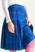 Blue Plaid Pleated Wool Skirt