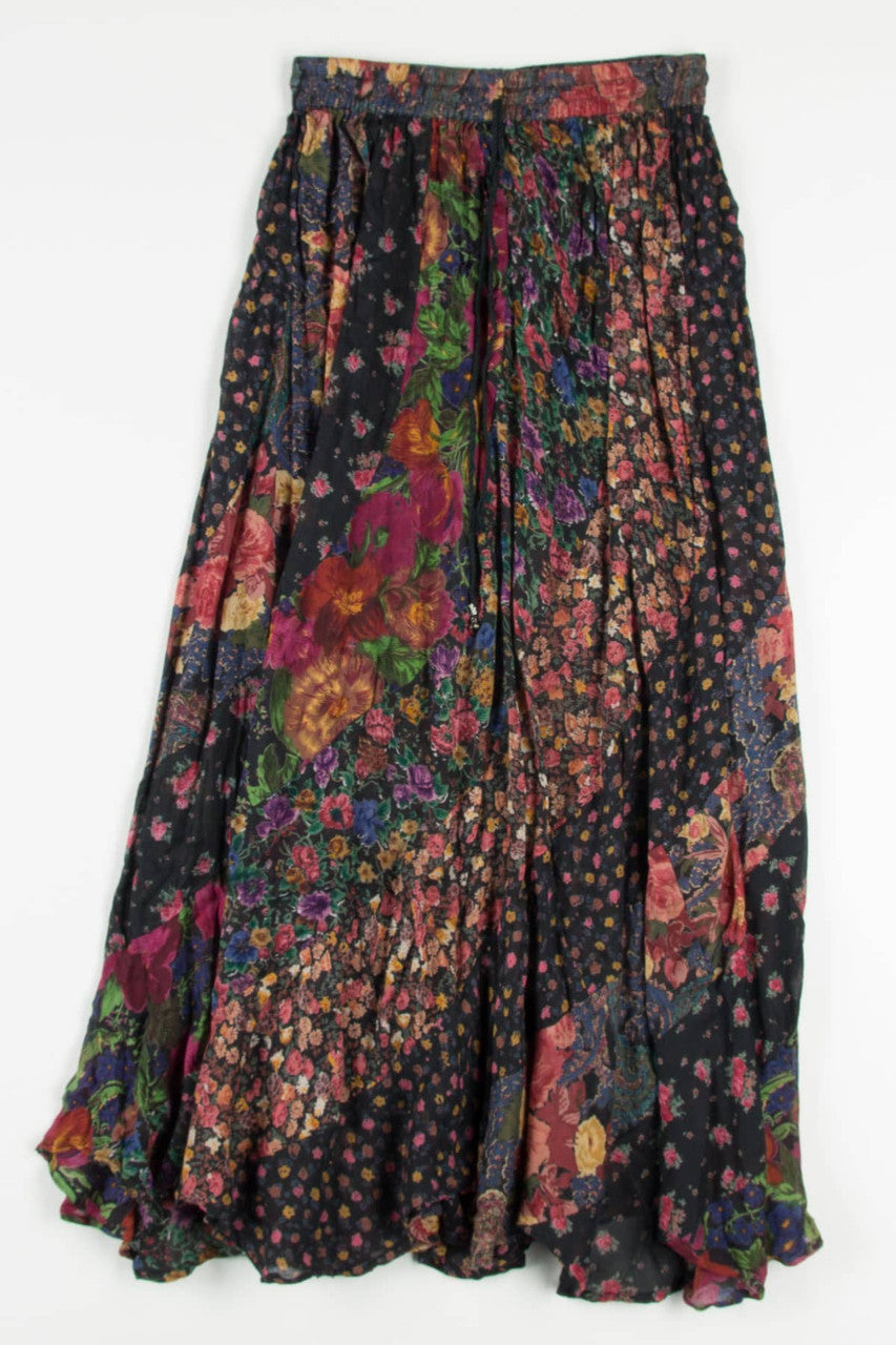 Vintage Floral Swirl Hippie Maxi Skirt 498