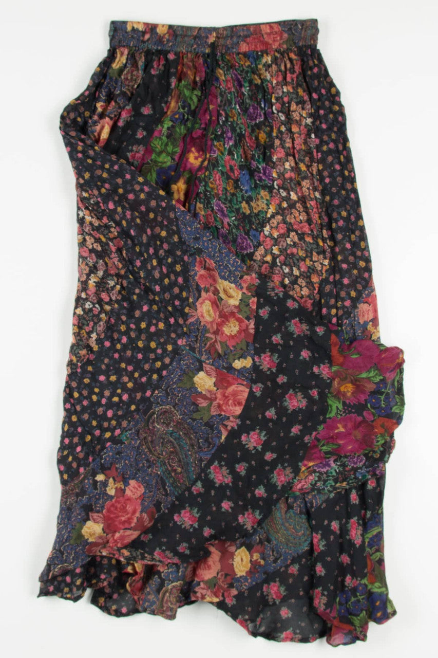 Vintage Floral Swirl Hippie Maxi Skirt 498