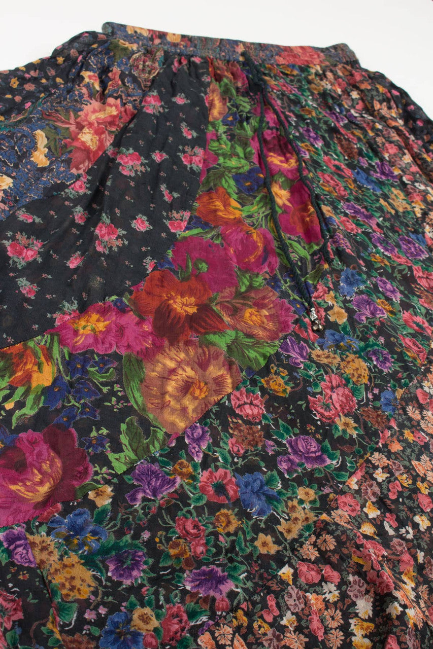 Vintage Floral Swirl Hippie Maxi Skirt 498