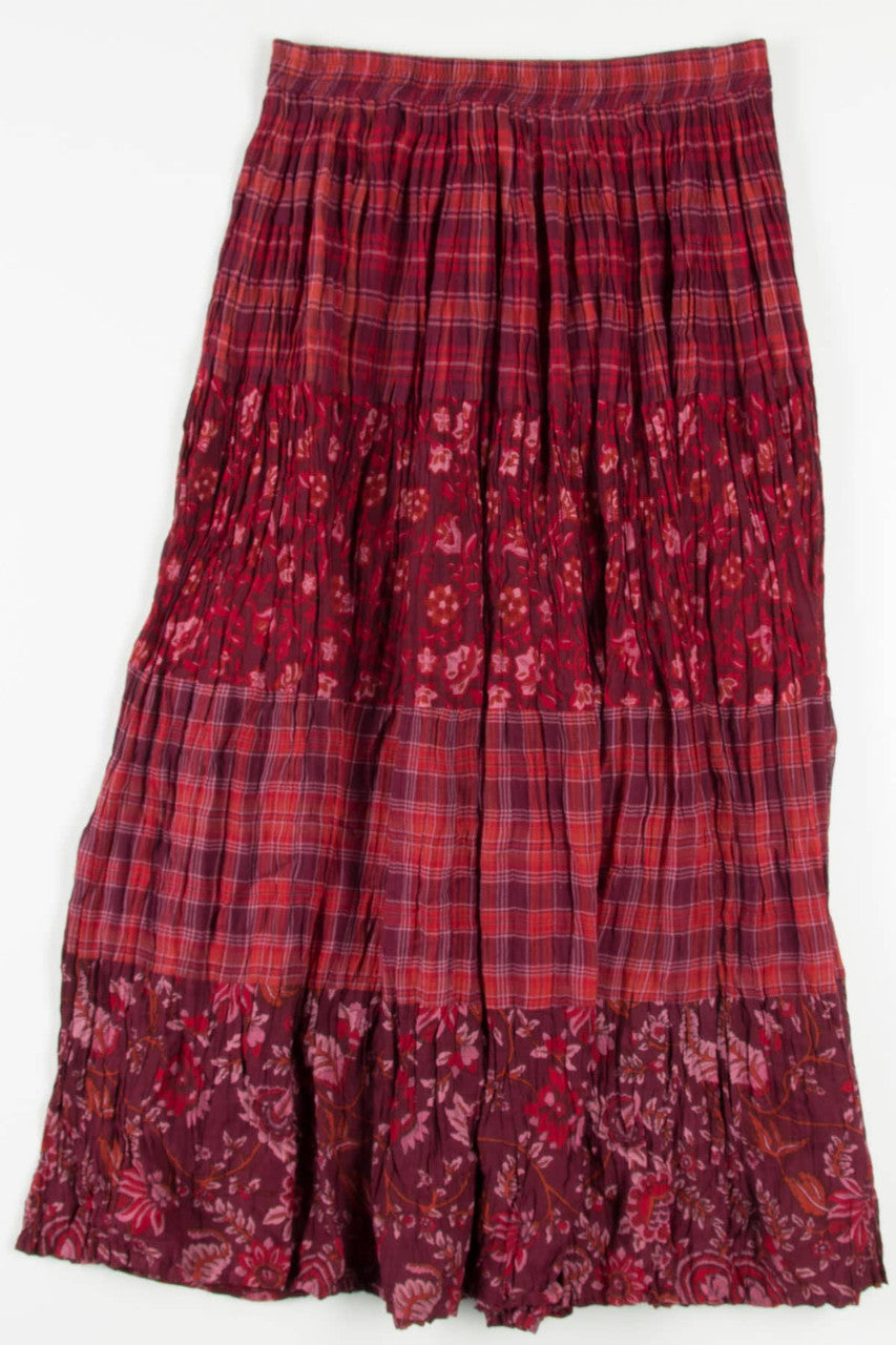Red Plaid & Floral Hippie Maxi Skirt 506
