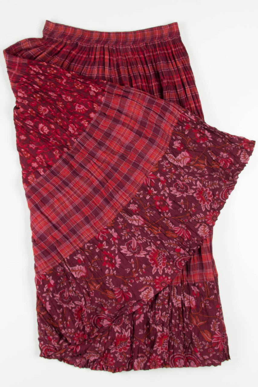 Red Plaid & Floral Hippie Maxi Skirt 506