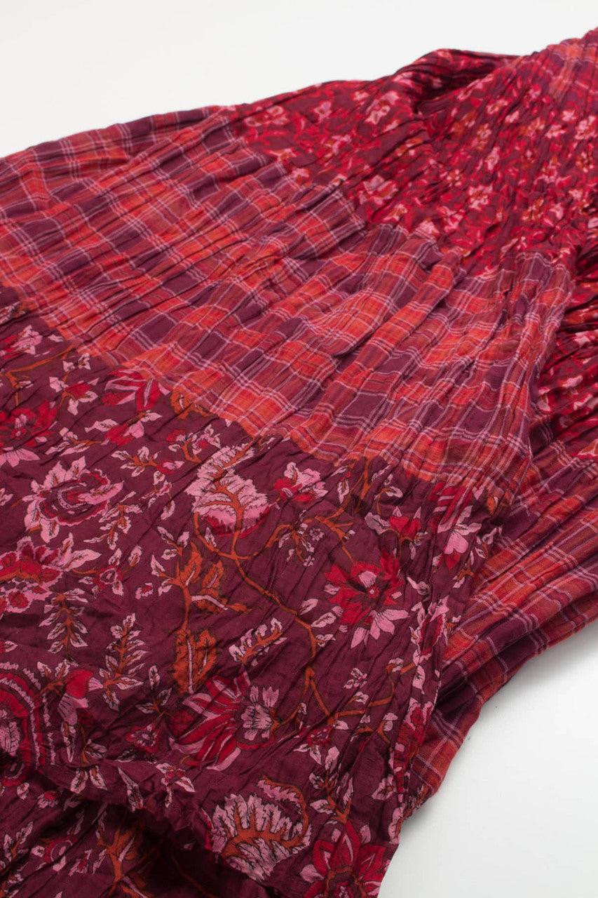 Red Plaid & Floral Hippie Maxi Skirt 506