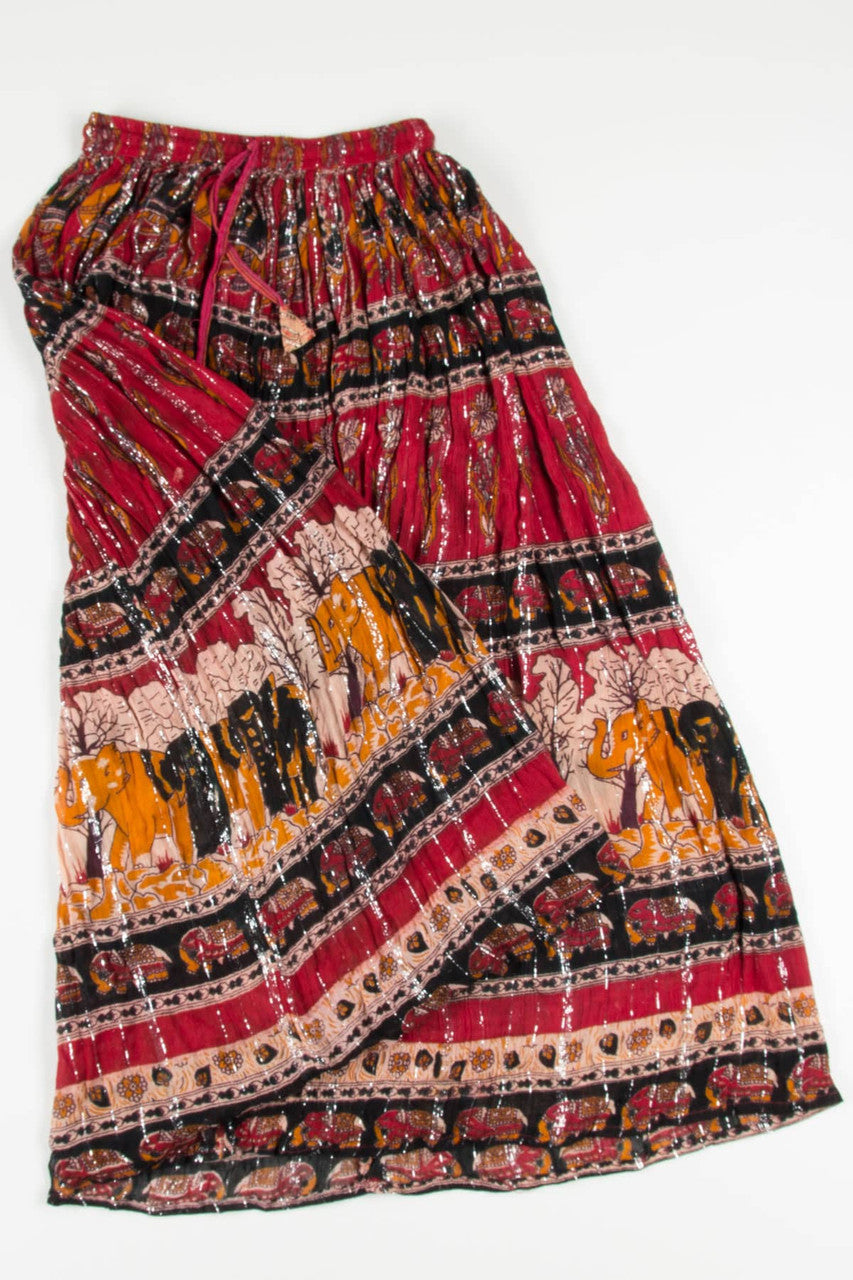 Vintage Elephant Pattern Hippie Maxi Skirt 507
