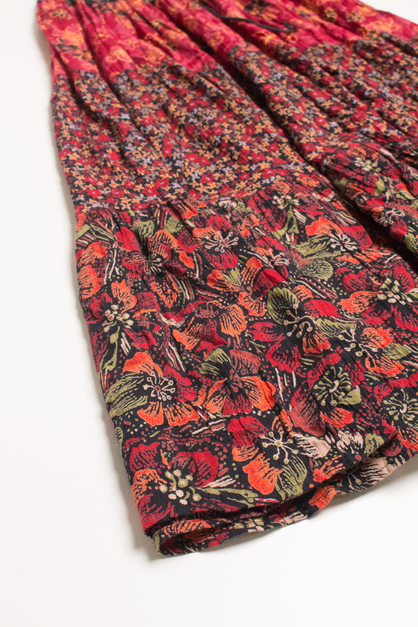 Red Floral Crepe Festival Maxi Skirt 535