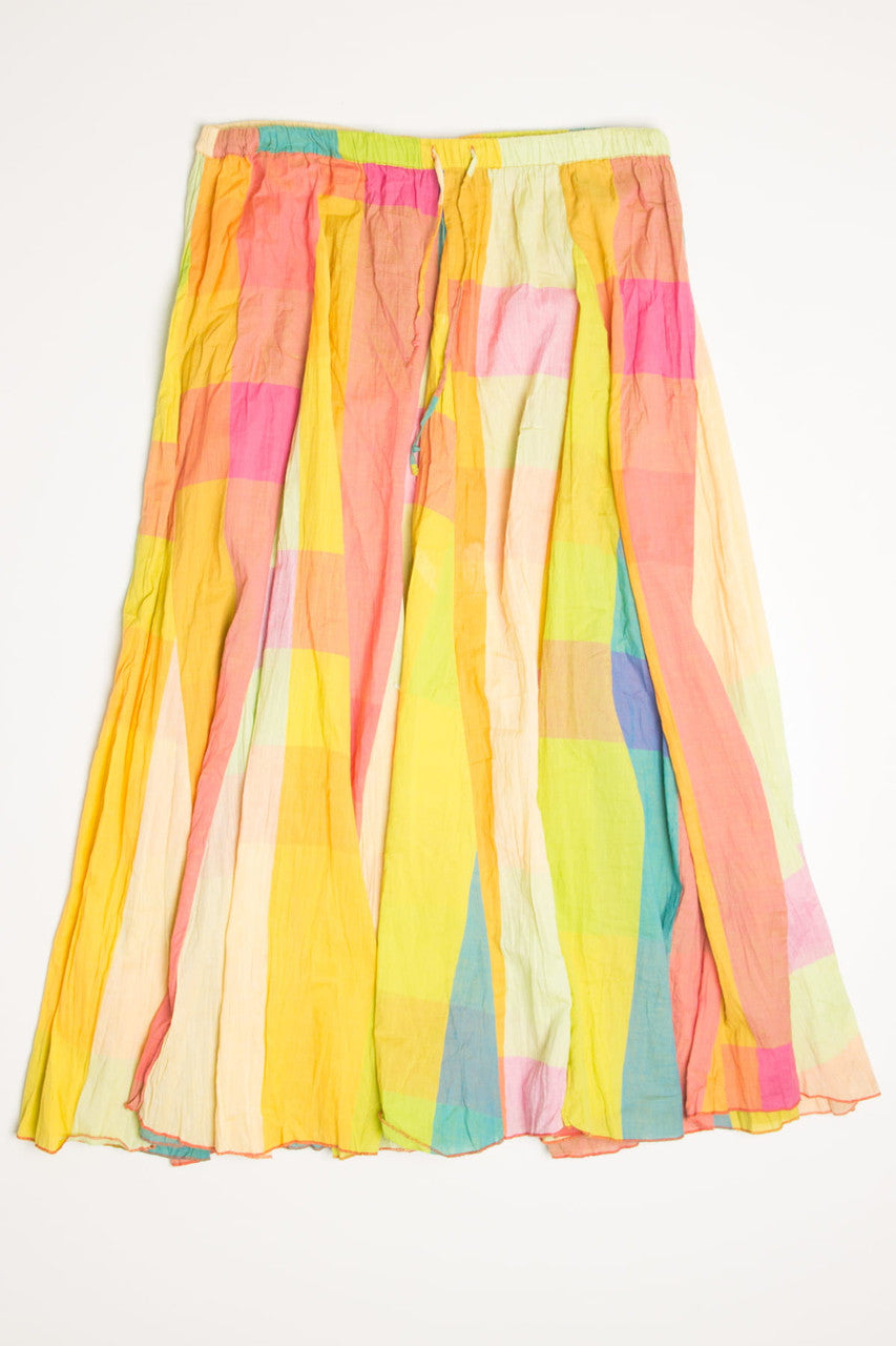 Bright Yellow Checkered Patchwork Festival Maxi Skirt 536