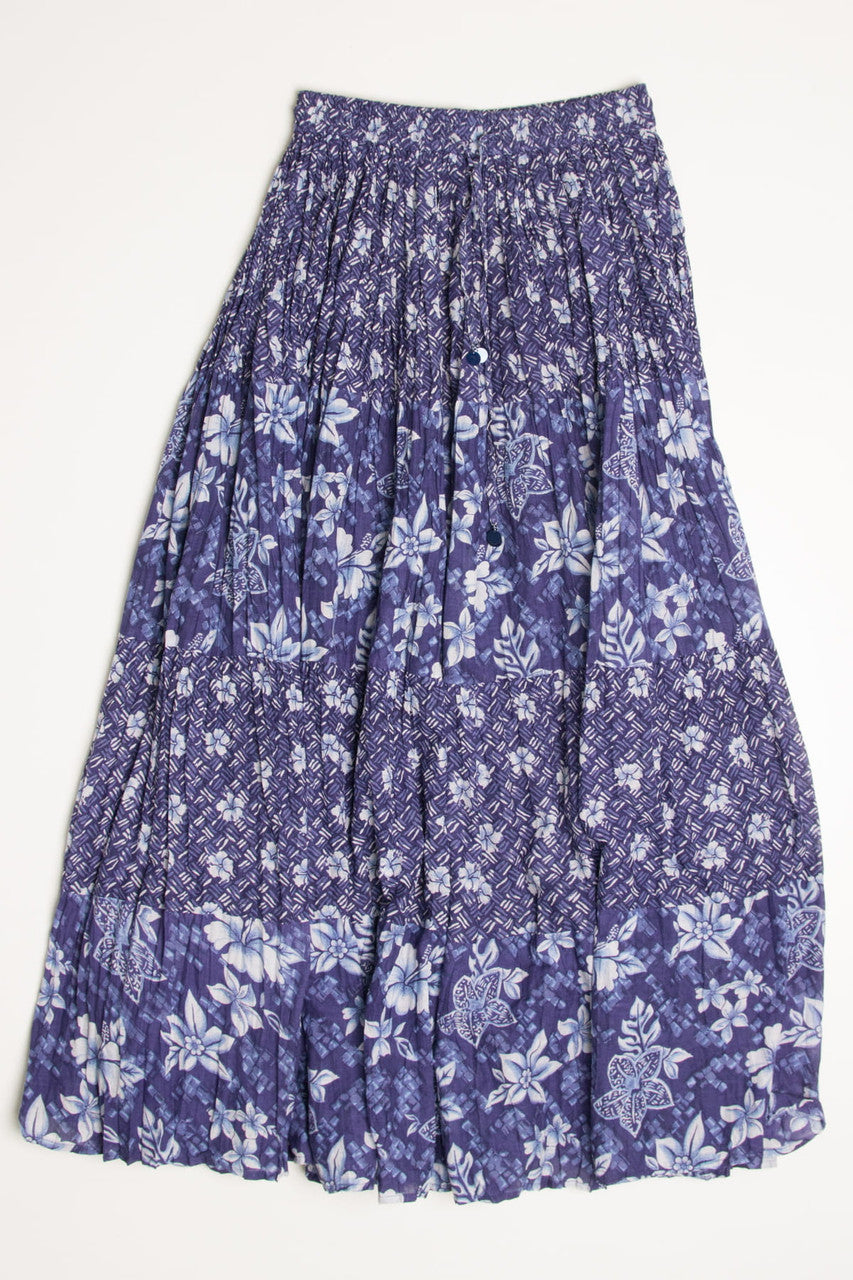 Blue Tropical Floral Festival Maxi Skirt 538