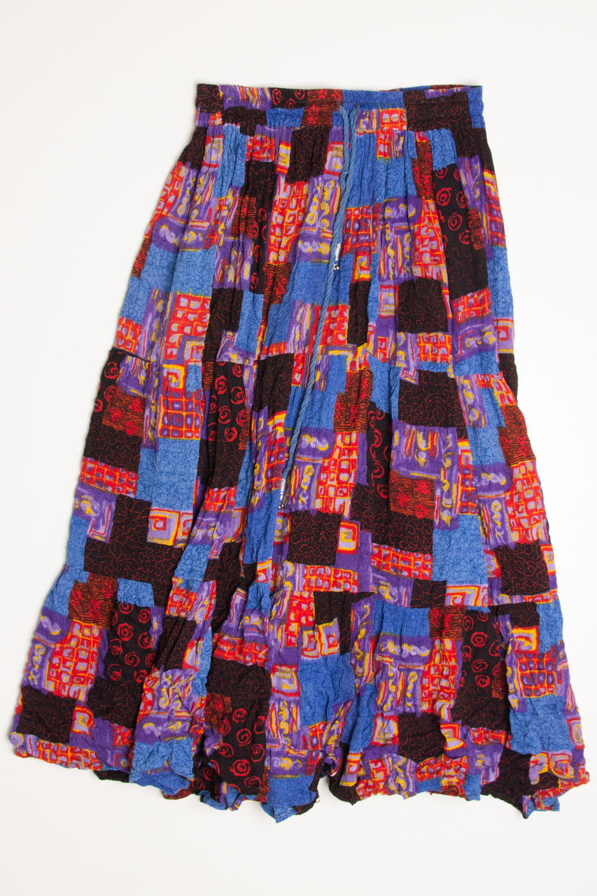Blue & Red Patchwork Festival Maxi Skirt 545