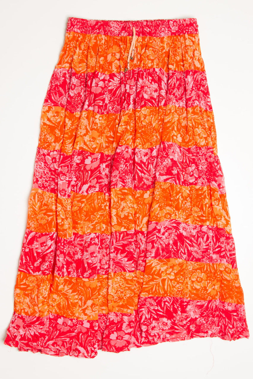 Vintage Orange & Pink Festival Maxi Skirt 547