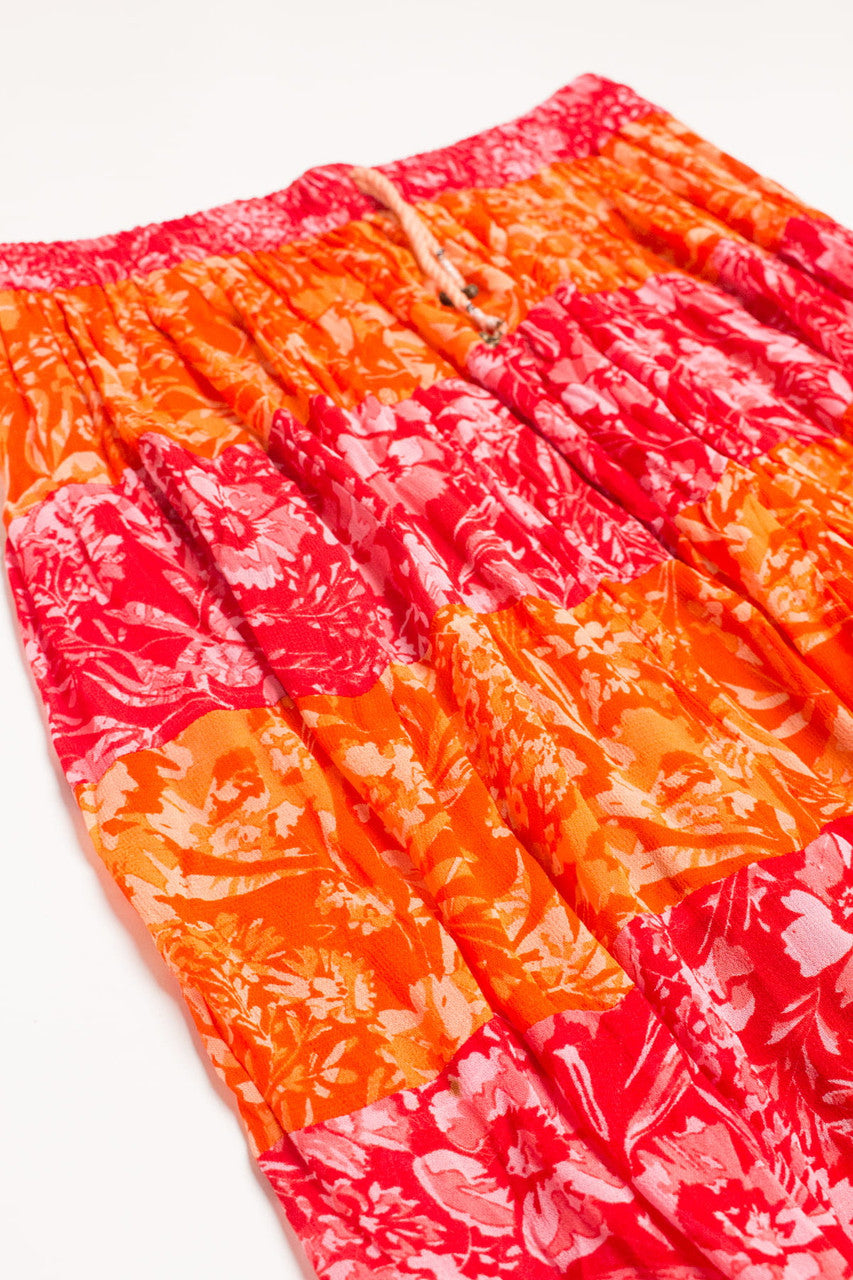 Vintage Orange & Pink Festival Maxi Skirt 547