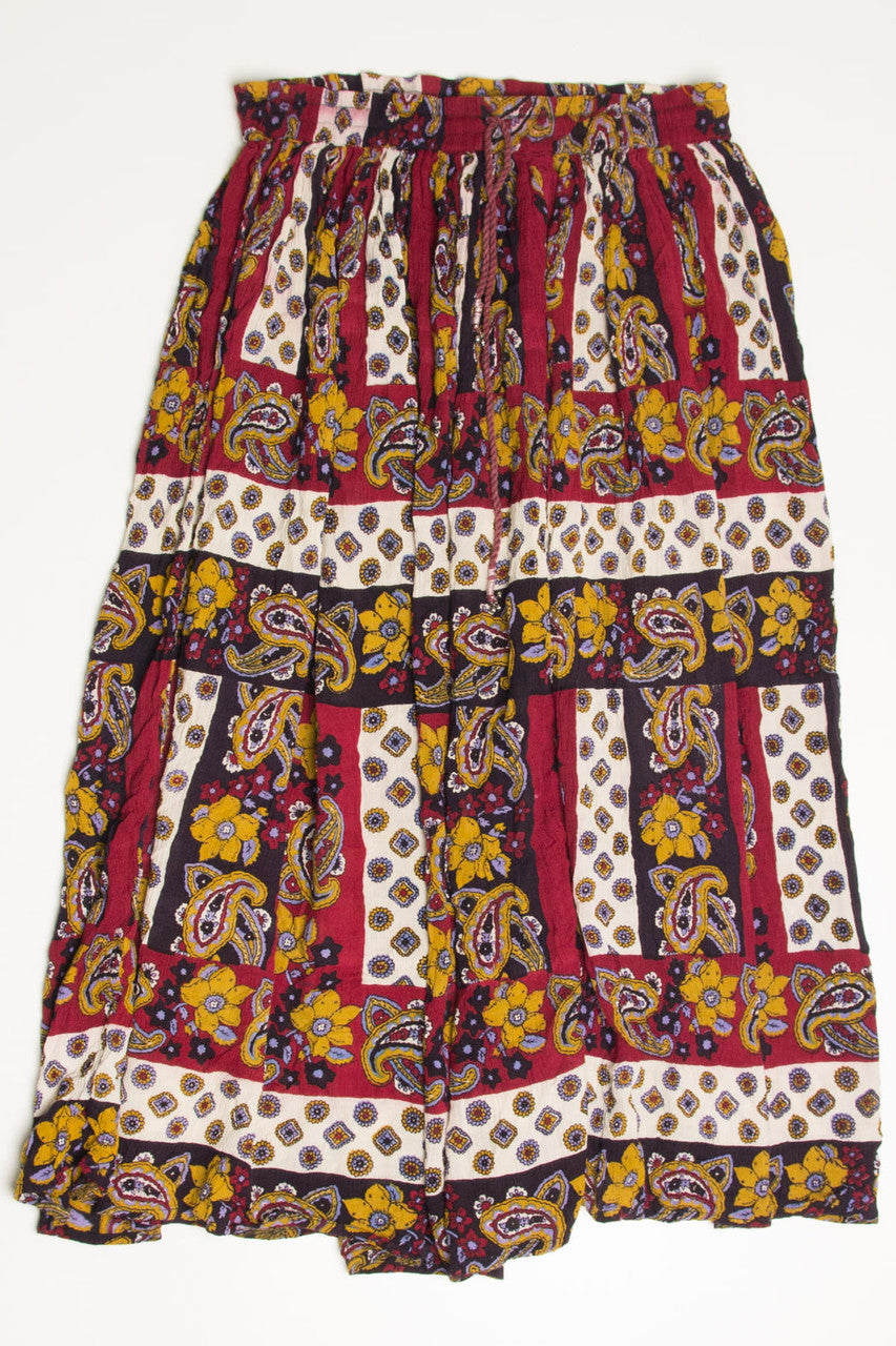 Vintage Burgundy Paisley Festival Skirt 568
