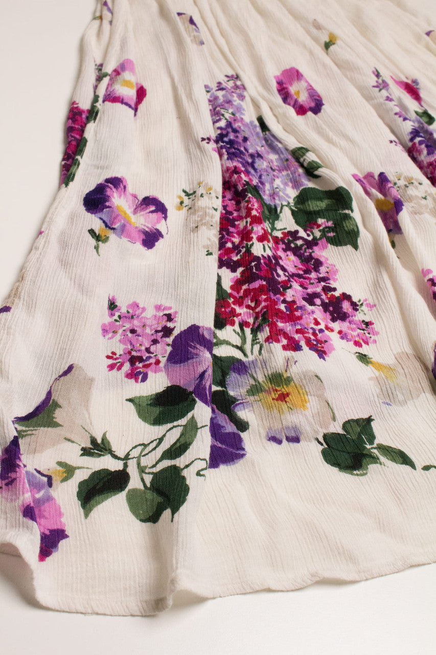 Vintage Watercolor Purple Floral Midi Skirt 580