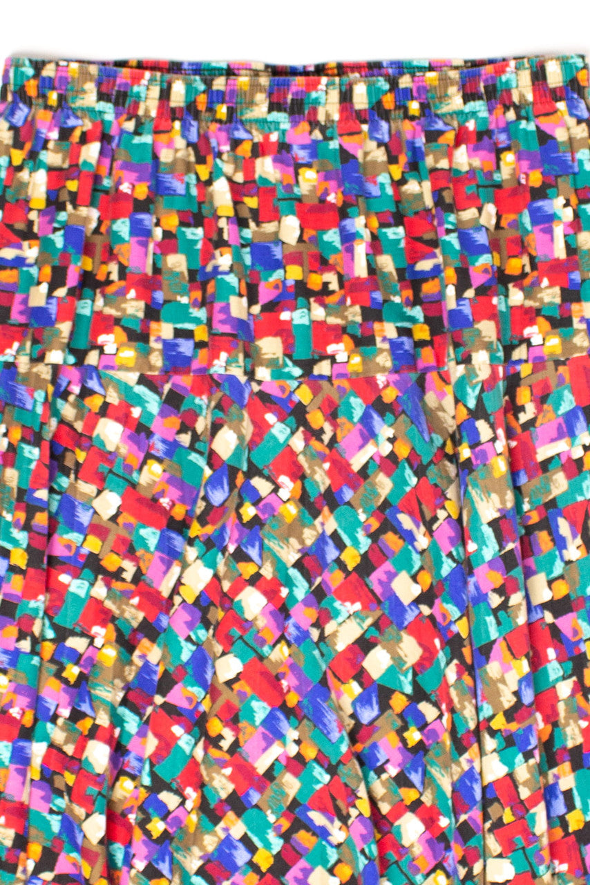 Vintage Multicolor Squares Midi Skirt