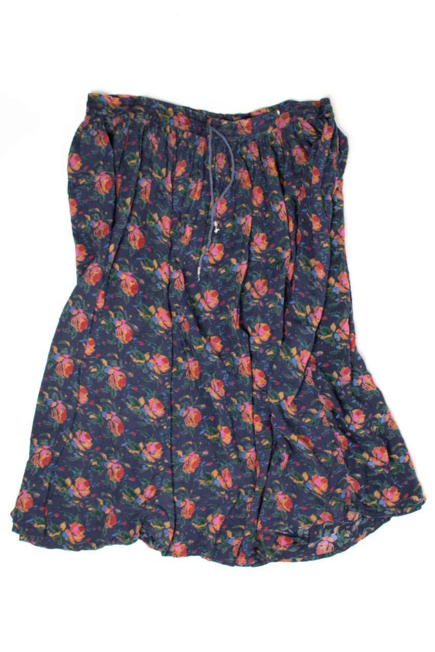 Vintage Floral Tie Waist Festival Midi Skirt