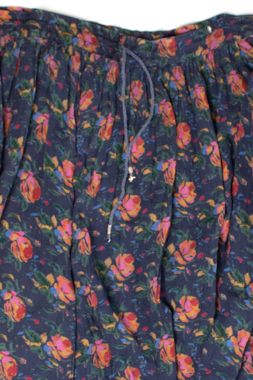 Vintage Floral Tie Waist Festival Midi Skirt