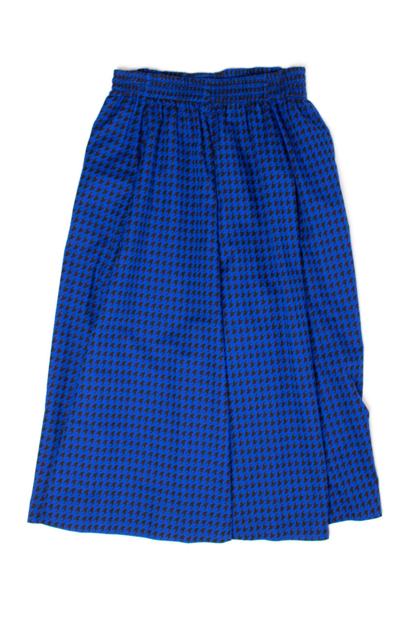 Vintage Black & Blue Houndstooth Midi Skirt