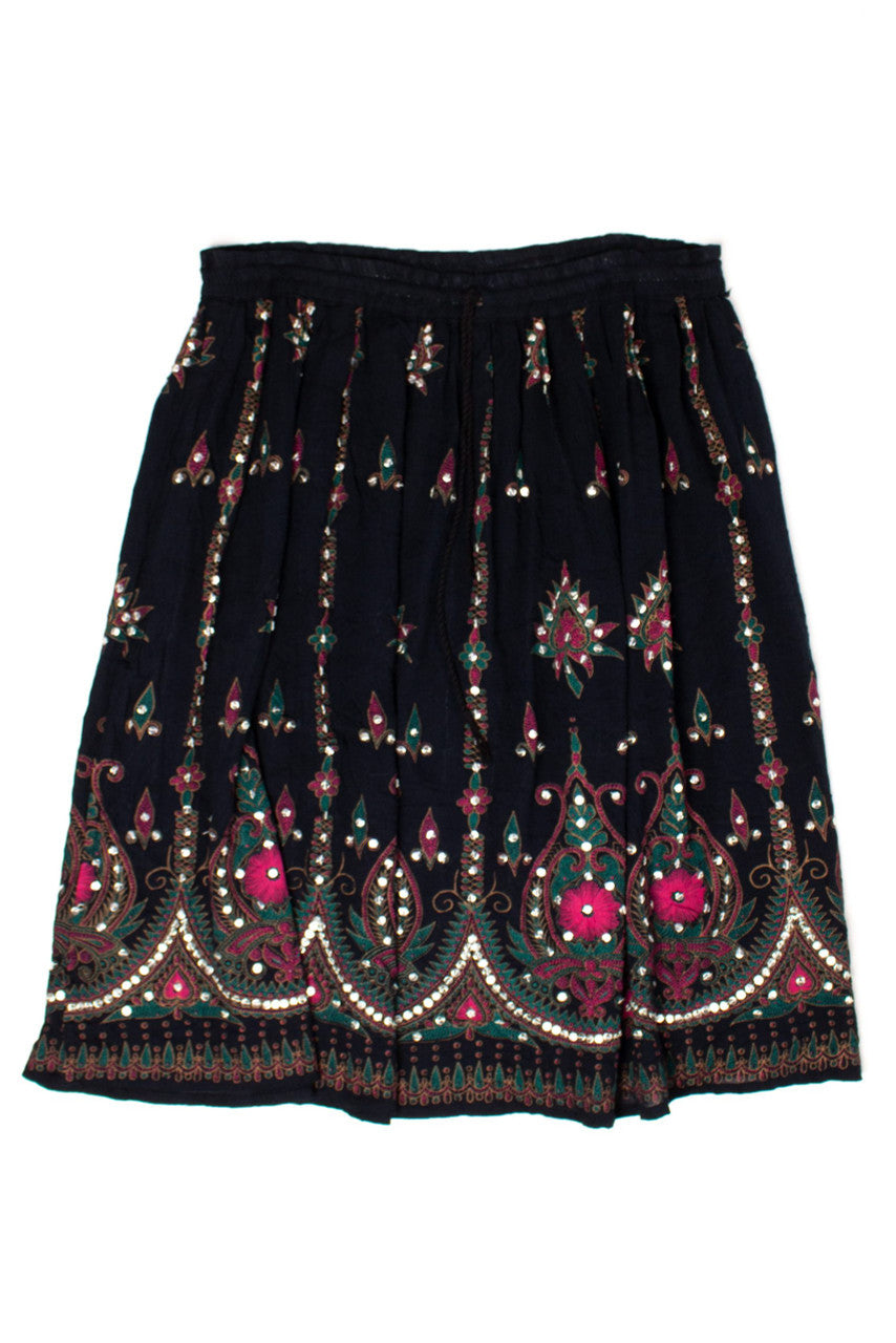 Vintage Black Sequin Festival Midi Skirt