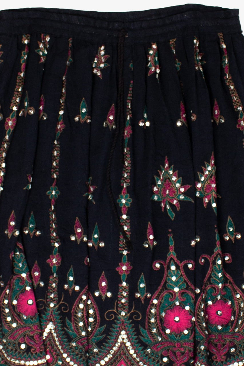 Vintage Black Sequin Festival Midi Skirt
