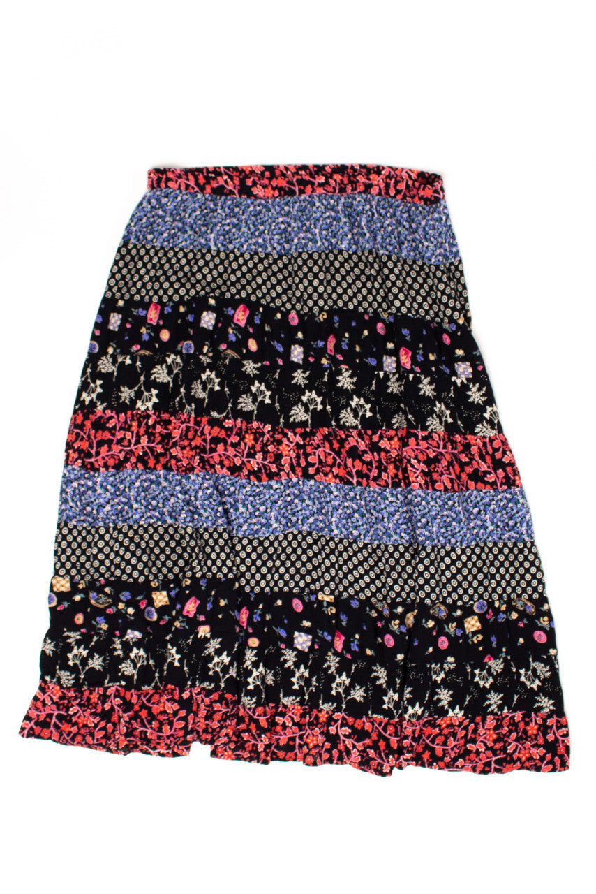 Vintage Floral Bands Midi Skirt Skirt