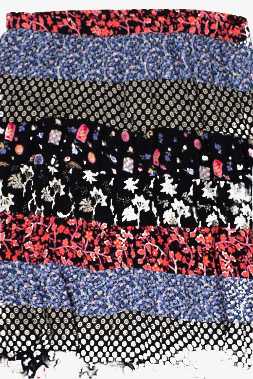 Vintage Floral Bands Midi Skirt Skirt