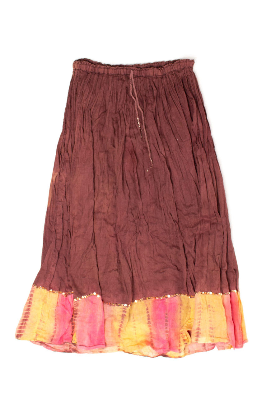 Vintage Brown Crinkle Festival Midi Skirt
