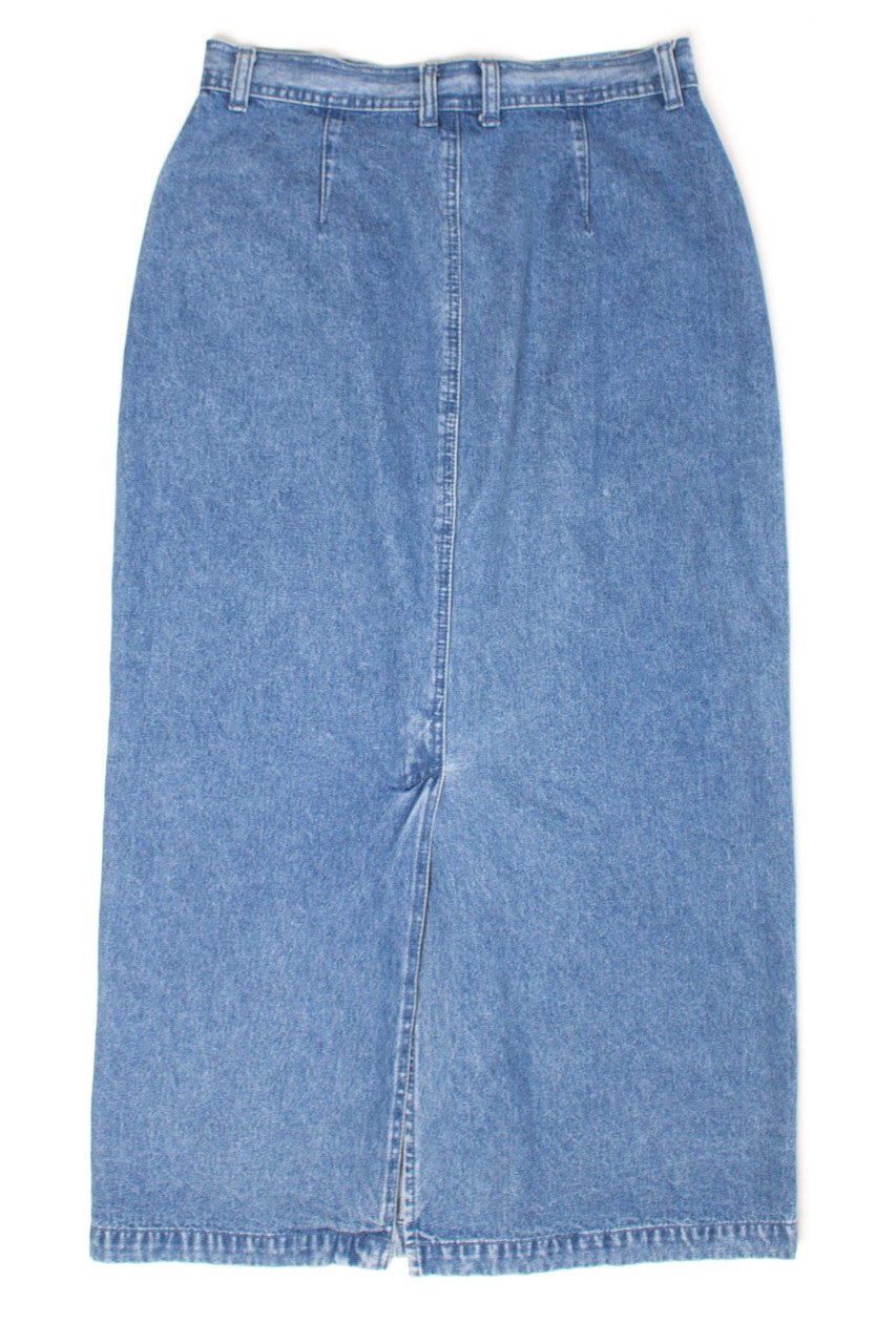 Vintage Denim Button Front Maxi Pencil Skirt