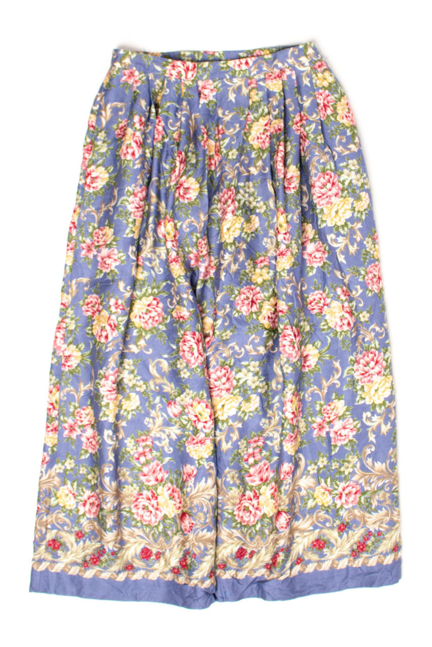 Vintage Pleated Floral Buttoned Waist Midi Skirt