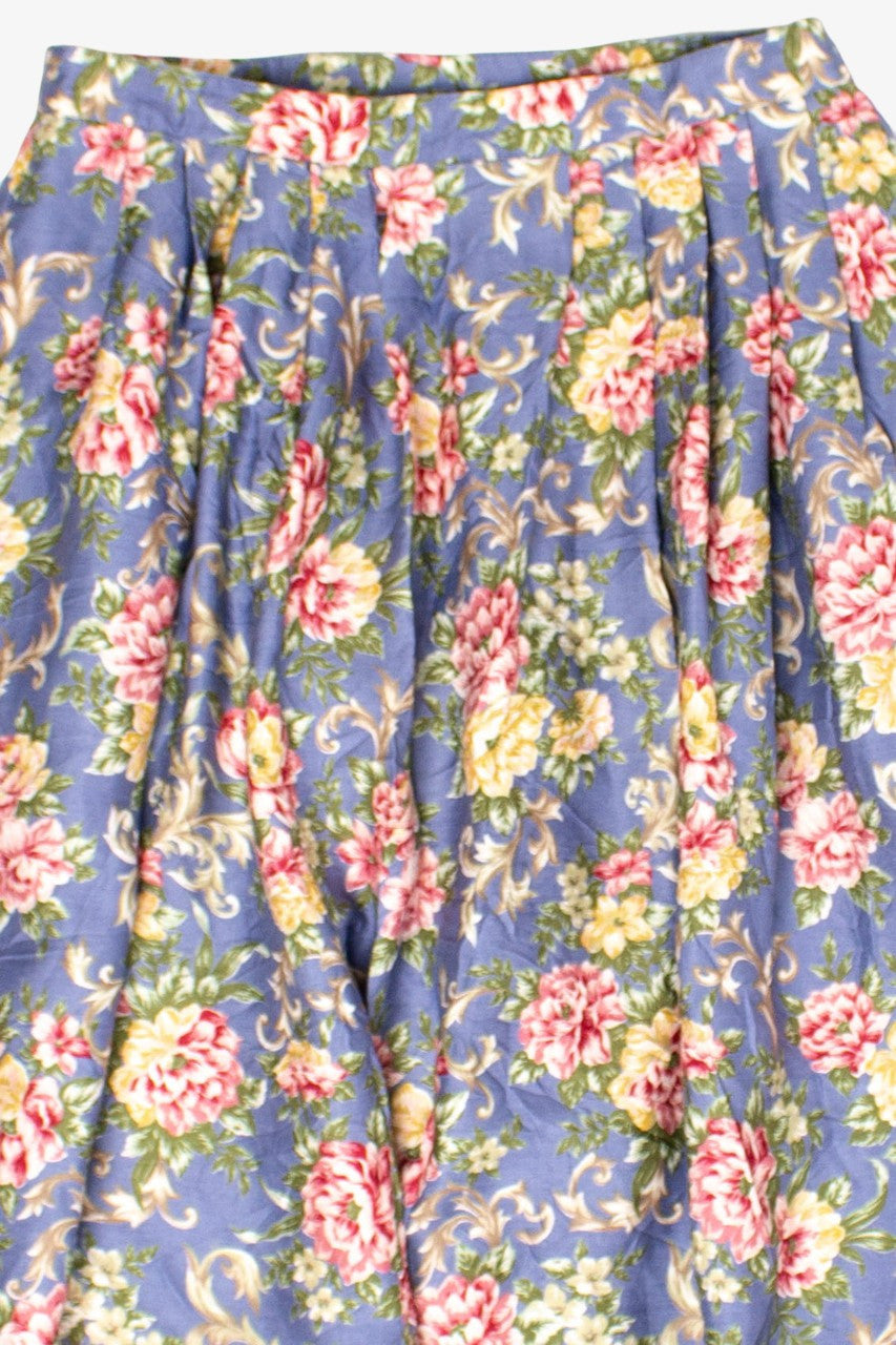Vintage Pleated Floral Buttoned Waist Midi Skirt