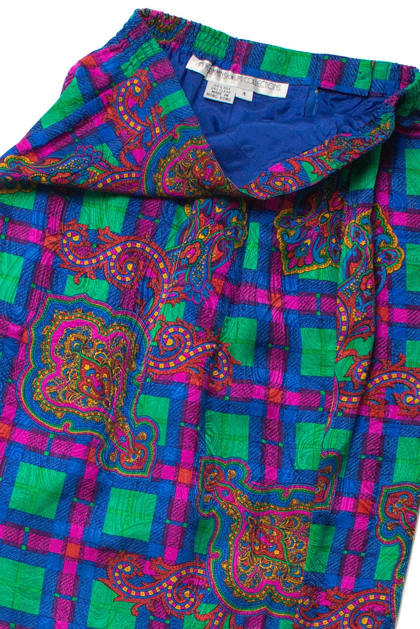 Vintage Paisley Multicolor Silk Skirt (sz. Small)