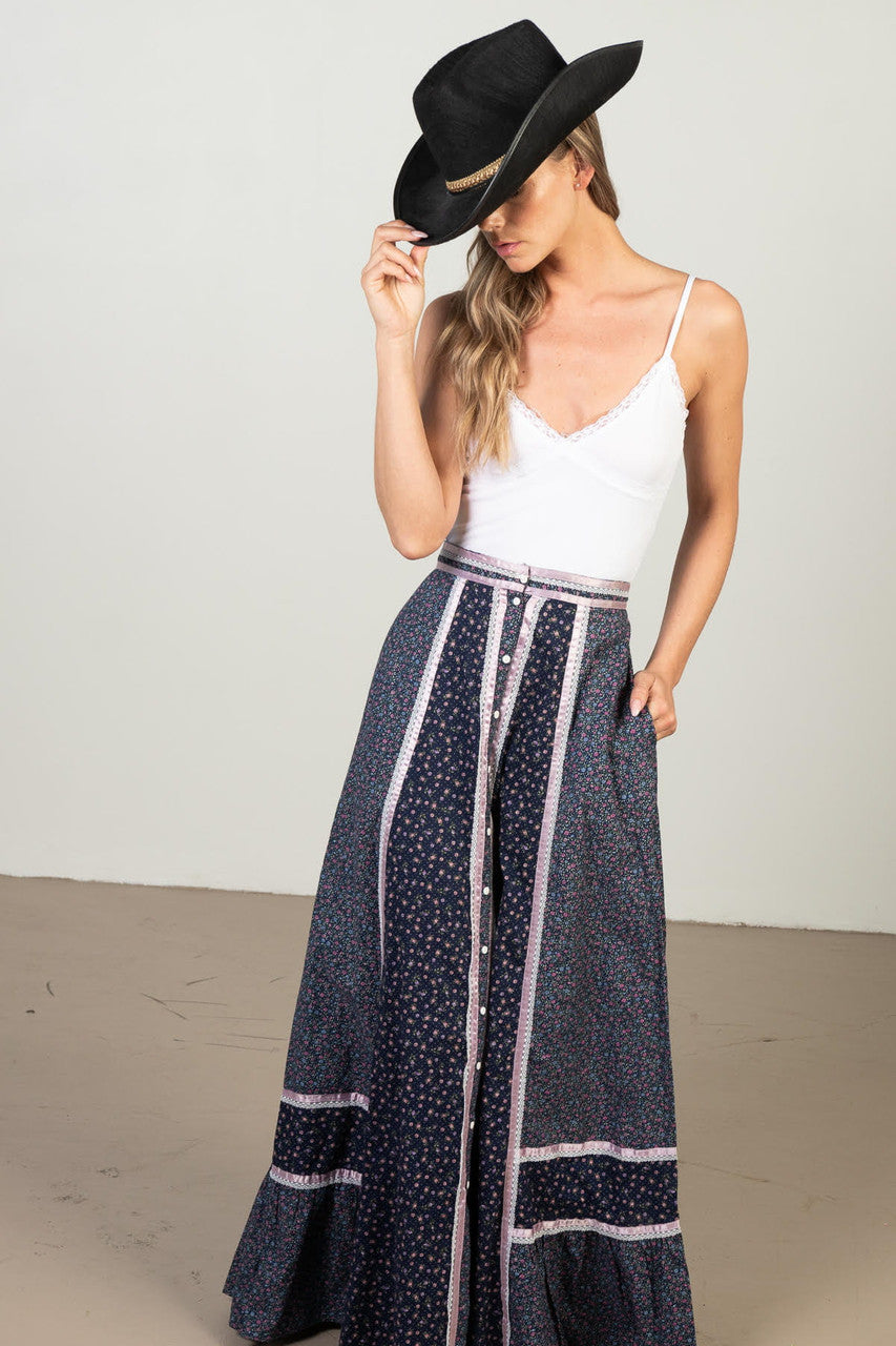 Vintage Jessica's Gunnies Floral Button Front Maxi Skirt (1980s)