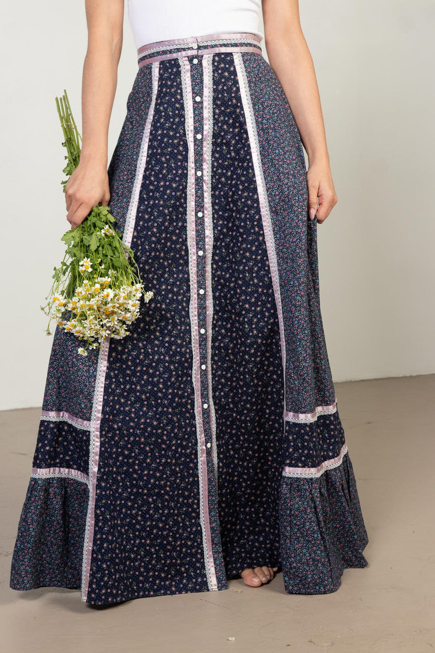 Vintage Jessica's Gunnies Floral Button Front Maxi Skirt (1980s)