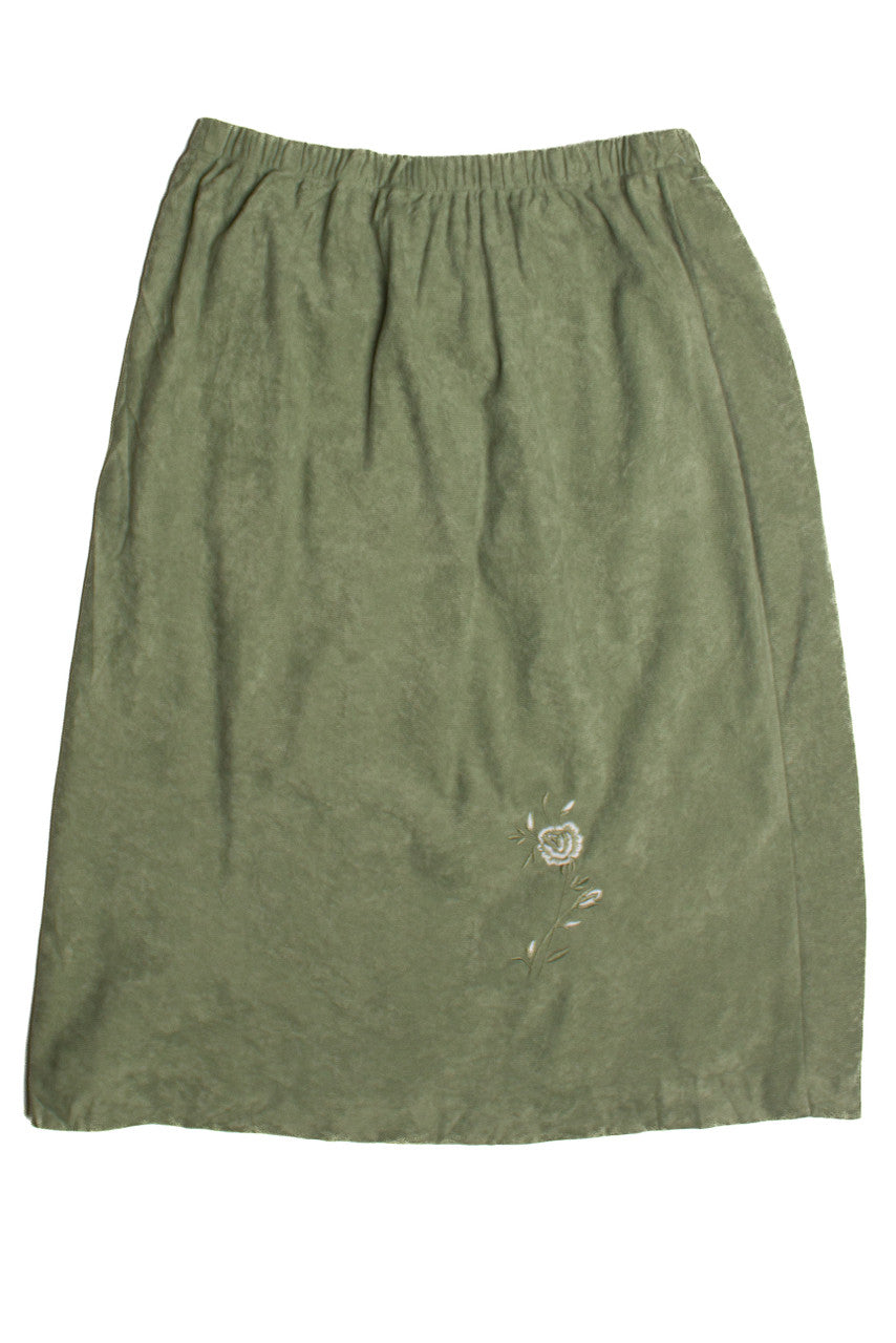 Vintage Olive Floral Midi Skirt (1990s) 657