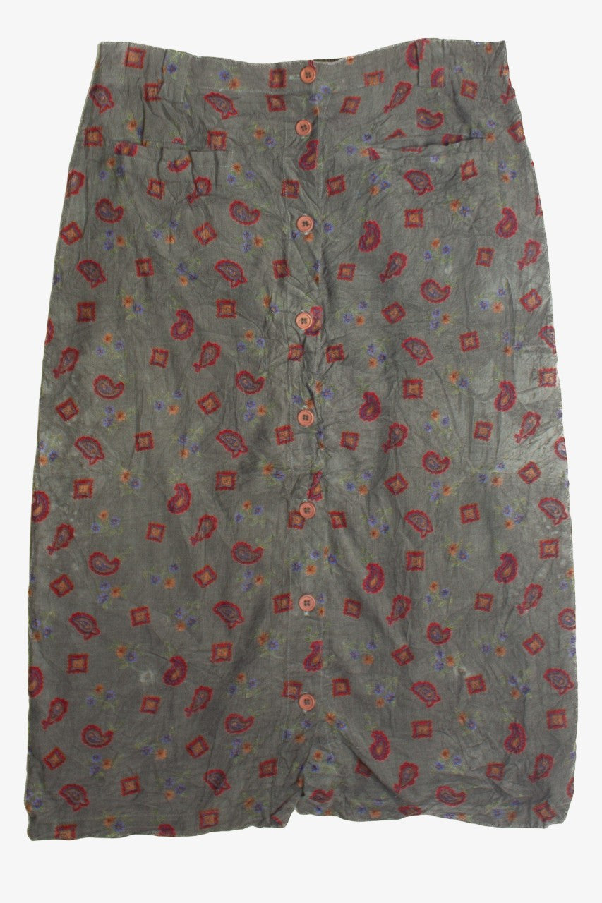Vintage Capacity Olive Green Floral Midi Skirt (1990s) 660