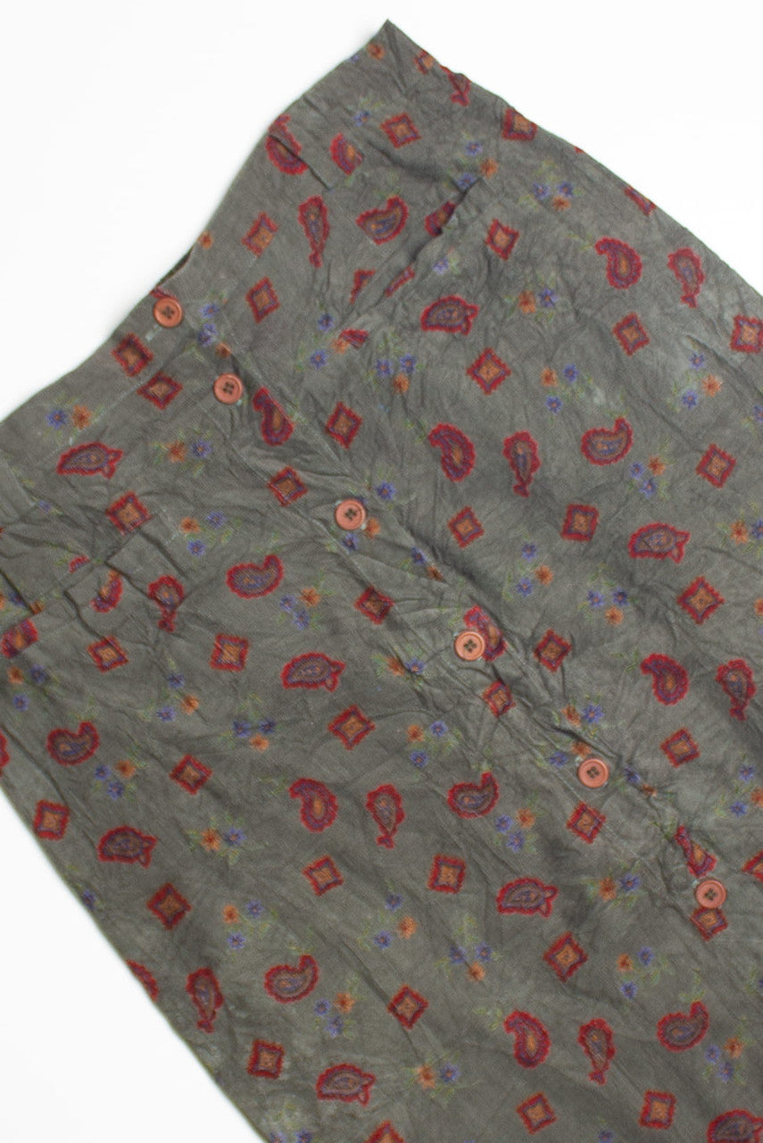 Vintage Capacity Olive Green Floral Midi Skirt (1990s) 660