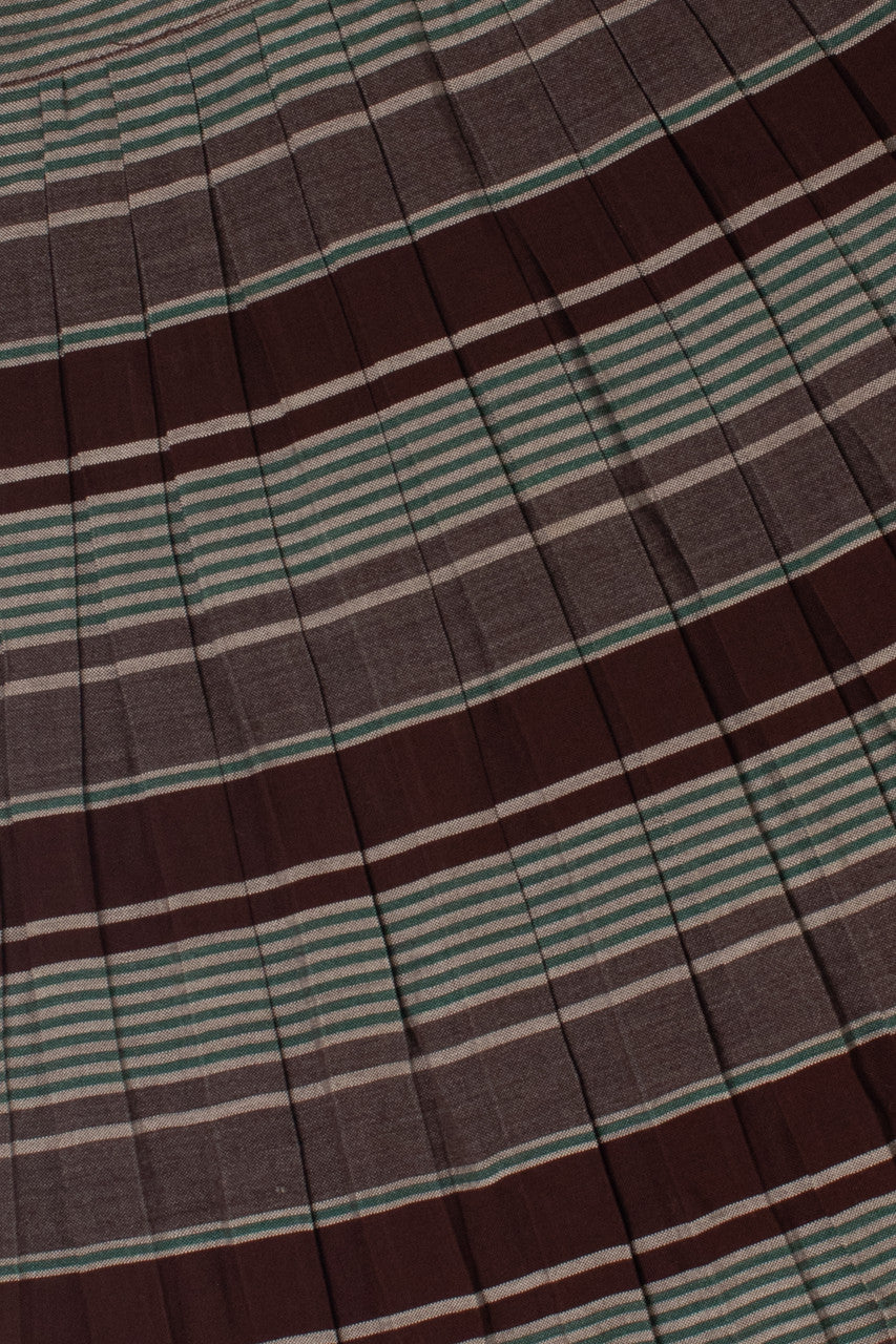 Vintage Pleated Striped Brown & Green Skirt