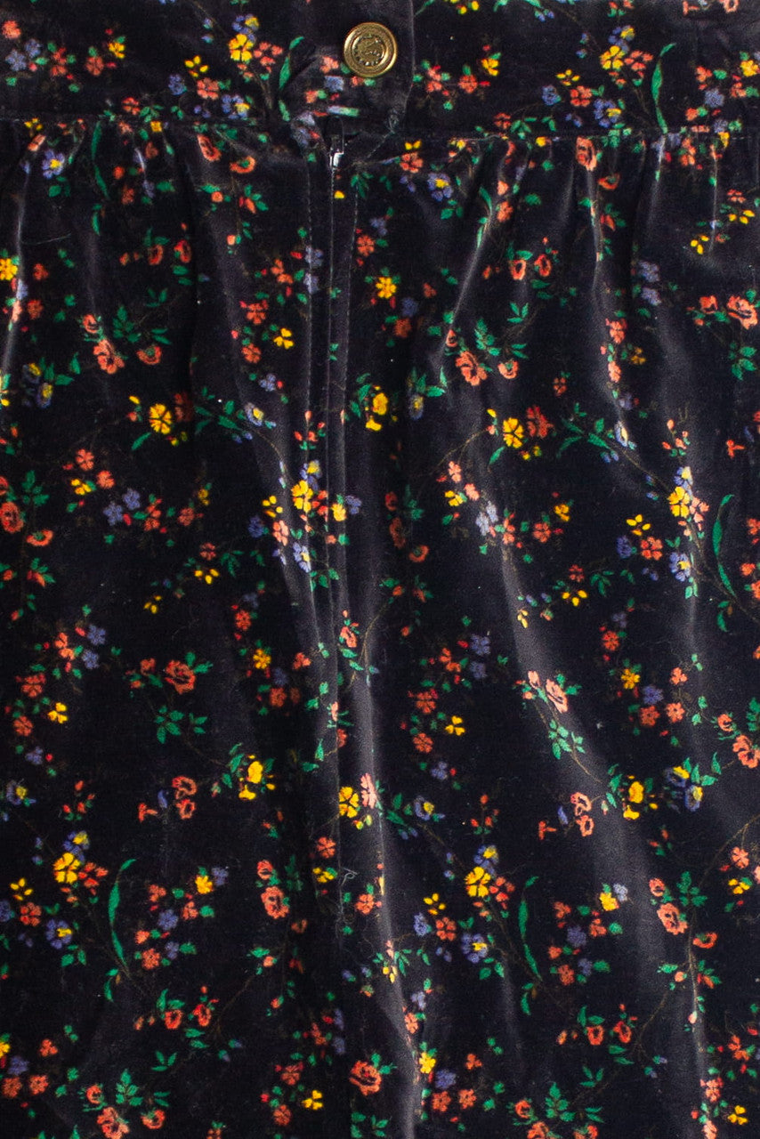 Vintage Black Floral Maxi Skirt (1970s) 692