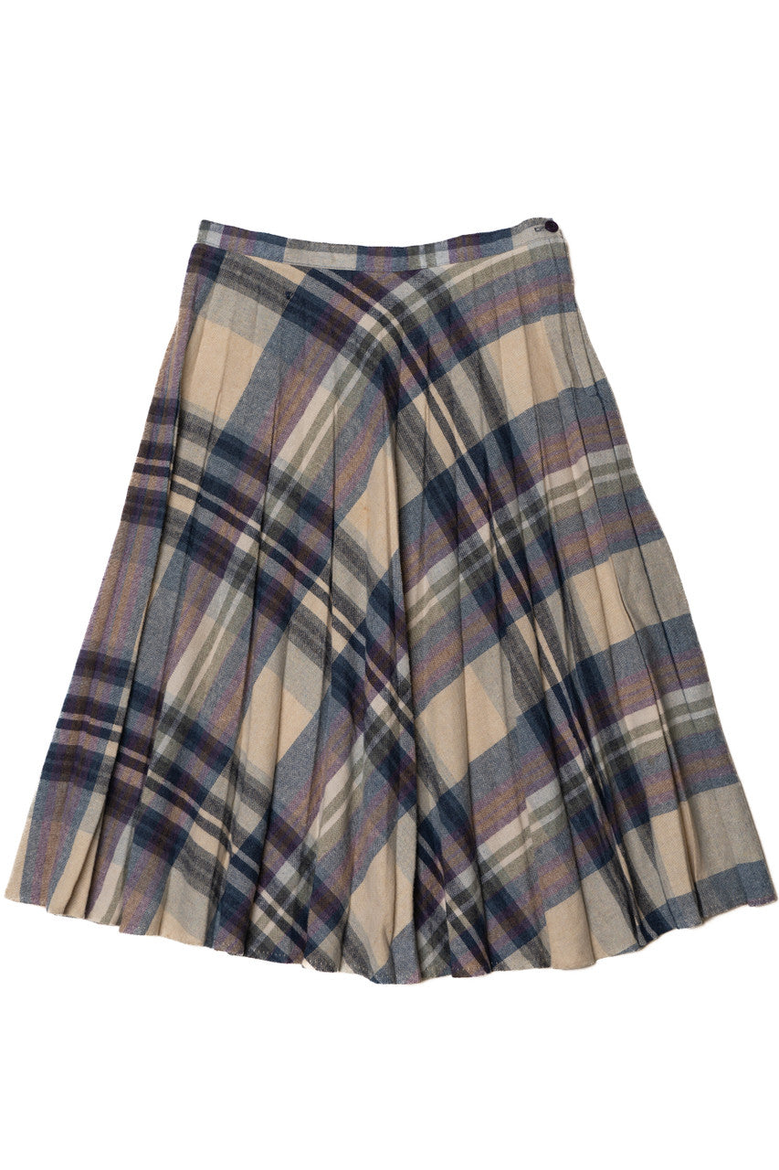 Vintage Navy Plaid Wool Skirt