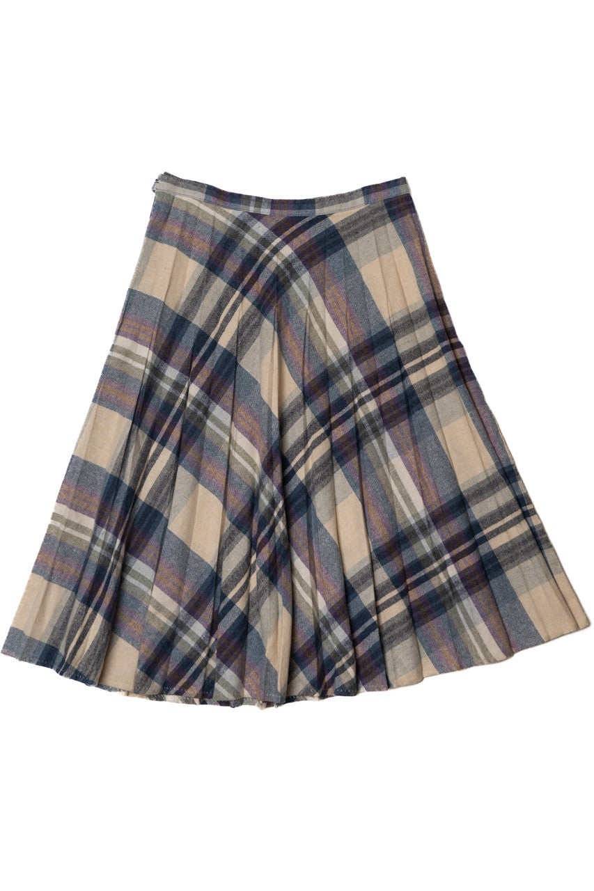 Vintage Navy Plaid Wool Skirt
