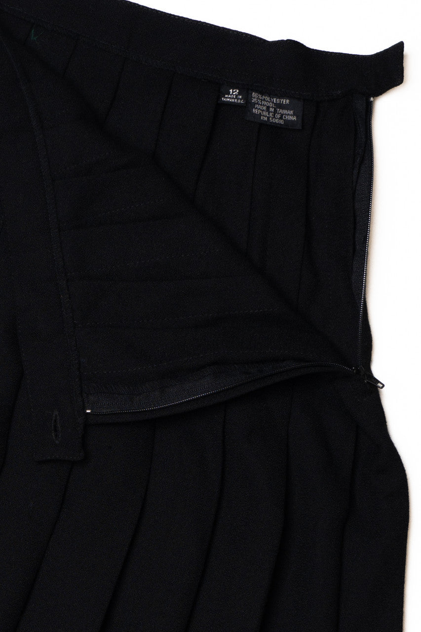 Vintage Black Pleated Wool Skirt