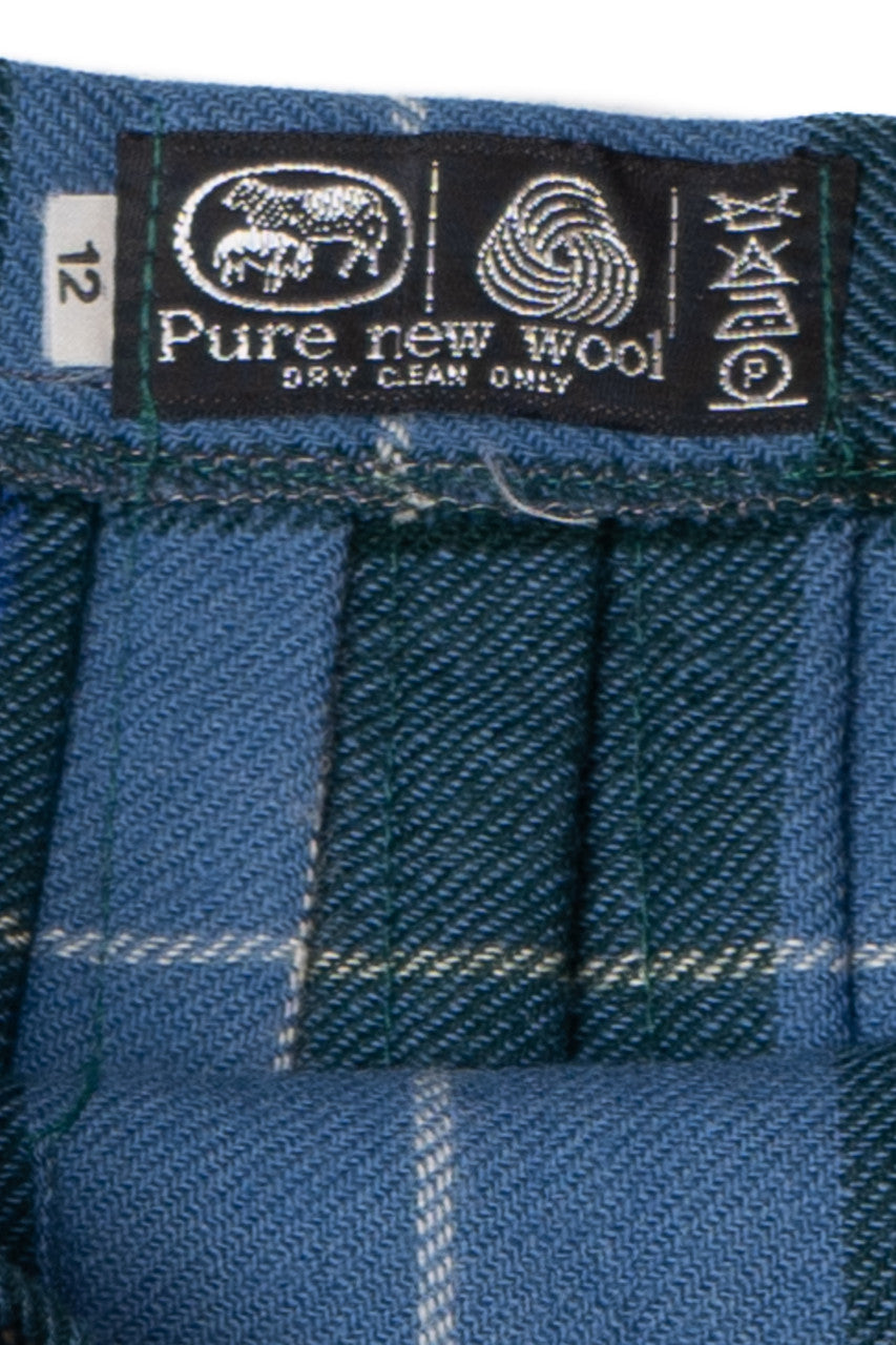 Vintage Blue & Navy Plaid Wool Skirt