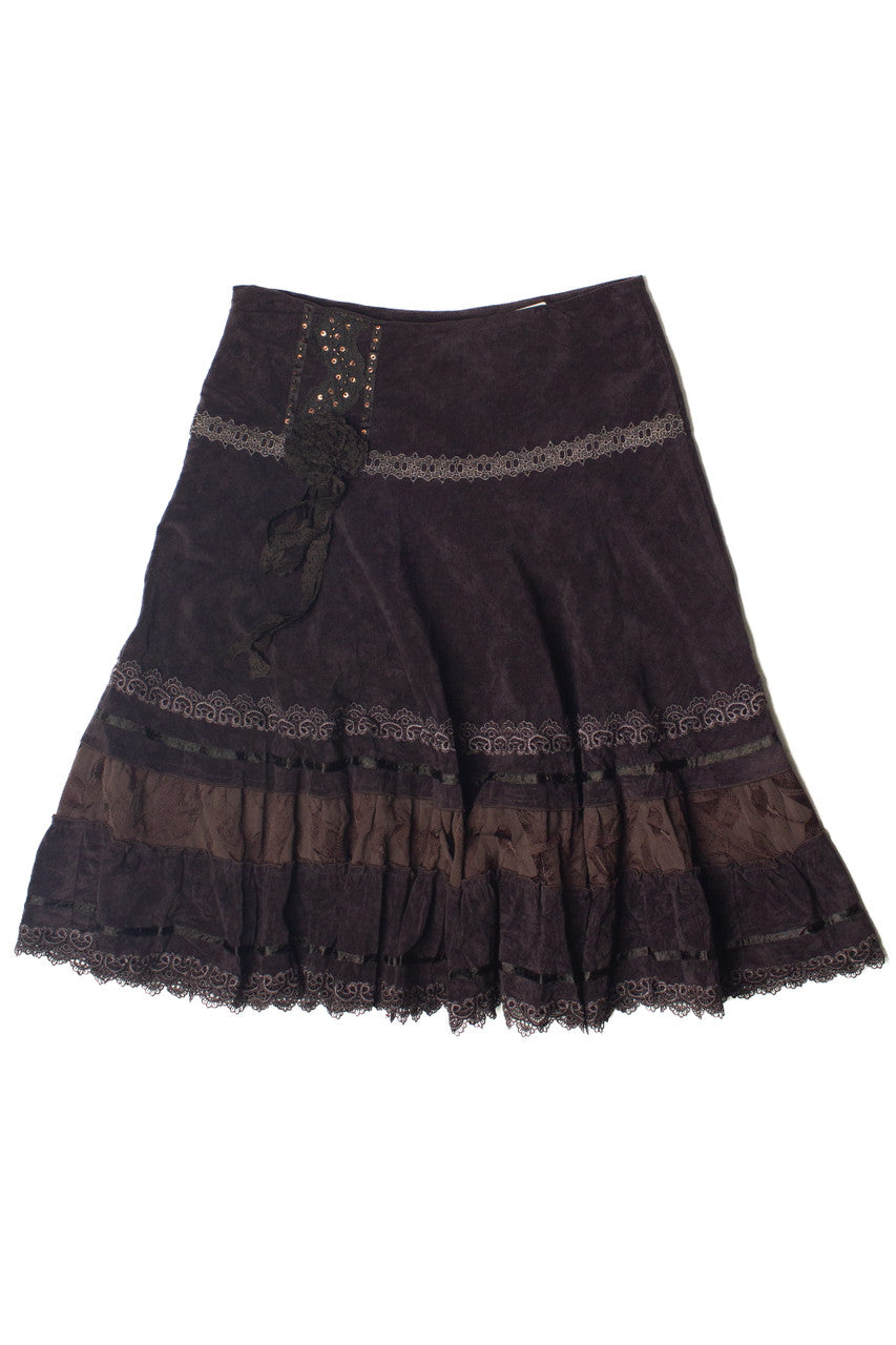 Vintage Lace Trim No Wale Corduroy Circle Skirt